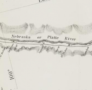Part of a map of the Platte River Valley made by Charles Preuss (Denver Public Library >>)
