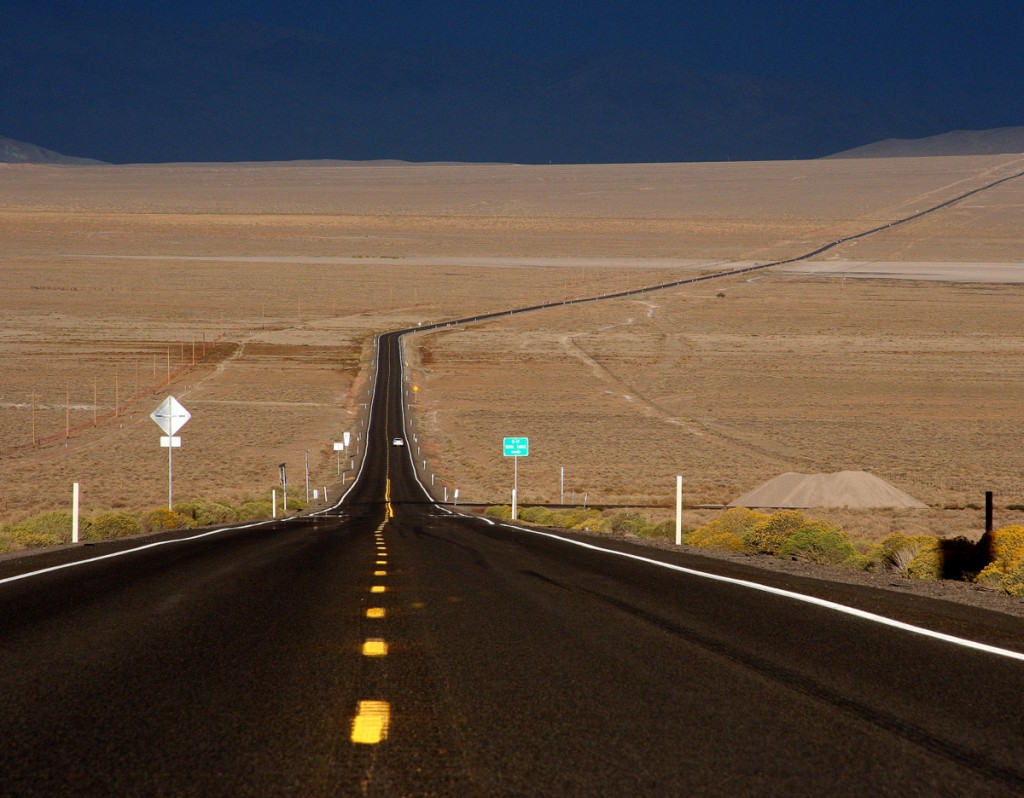 The Loneliest Road in America, U.S. 50 in Central Nevada. (Photo by Flickr user Bruce Fingerhood via CC BY 2.0 >>)
